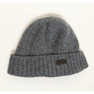Barbour Beanie Hat Cap Men Gray One Size Knitted Cuffed Made In England